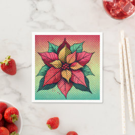 Pop Art Poinsettia Halftone Stippen Decoupage Serv Servet