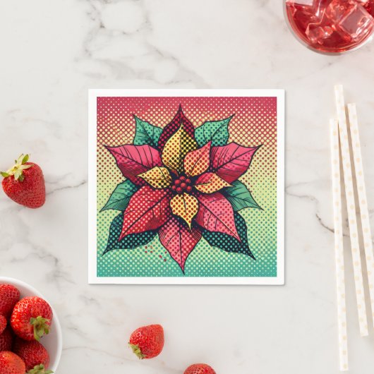 Pop Art Poinsettia Halftone Stippen Decoupage Serv Servet (Insitu)