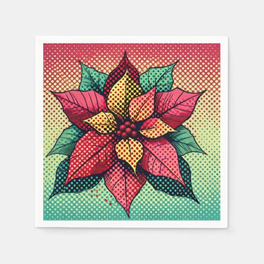 Pop Art Poinsettia Halftone Stippen Decoupage Serv Servet (Voorkant)