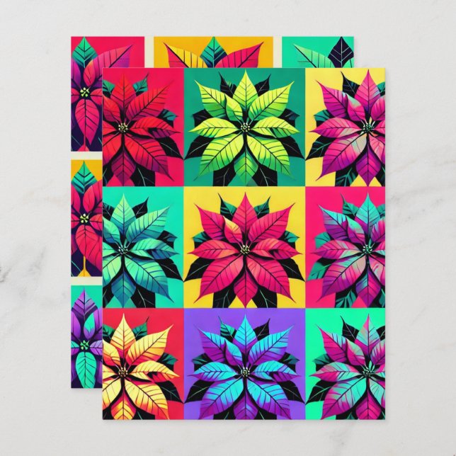 Pop Art Poinsettia Kleurblokken Scrapbook Papier (Voorkant / Achterkant)