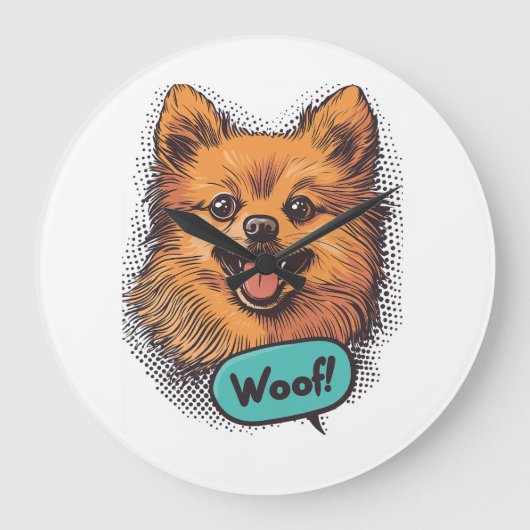 Pop Art Pomeranian � Retro Comic Hond Grote Klok (Voorkant)