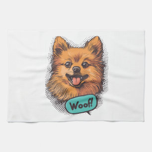 Pop Art Pomeranian - Retro Komische Hond Theedoek