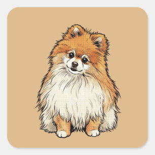Pop Art Pommeren Hond Comic Halftone Illustratie Vierkante Sticker