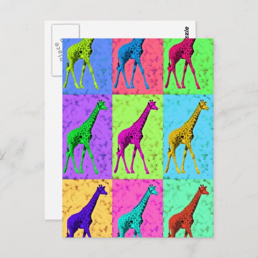 Pop Art Popart Walking Giraffe met meerdere kleure Briefkaart (Voorkant / Achterkant)