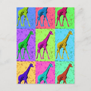 Pop Art Popart Walking Giraffe met meerdere kleure Briefkaart