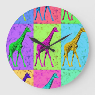 Pop Art Popart Walking Giraffe met meerdere kleure Grote Klok