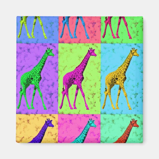 Pop Art Popart Walking Giraffe met meerdere kleure Magneet (Voorkant)