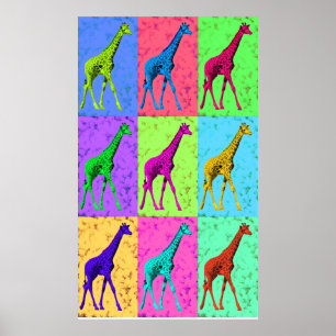 Pop Art Popart Walking Giraffe met meerdere kleure Poster