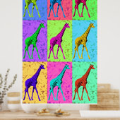 Pop Art Popart Walking Giraffe met meerdere kleure Poster (Keuken)