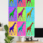 Pop Art Popart Walking Giraffe met meerdere kleure Poster (Thuiskantoor)