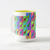 Pop Art Popart Walking Giraffe met meerdere kleure Tweekleurige Koffiemok (Voorkant links)