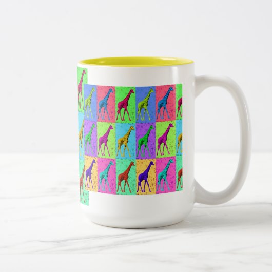 Pop Art Popart Walking Giraffe met meerdere kleure Tweekleurige Koffiemok (Rechts)