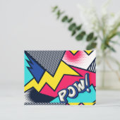 Pop Art Pow! Patroon in magenta, blauw en zwart Briefkaart (Staand voorkant)