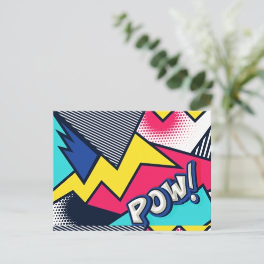 Pop Art Pow! Patroon in magenta, blauw en zwart Briefkaart (Staand voorkant)