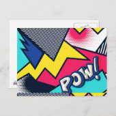 Pop Art Pow! Patroon in magenta, blauw en zwart Briefkaart (Voorkant / Achterkant)