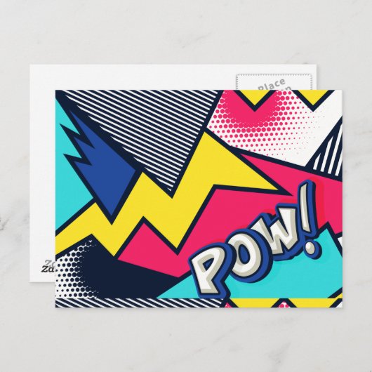 Pop Art Pow! Patroon in magenta, blauw en zwart Briefkaart (Voorkant / Achterkant)
