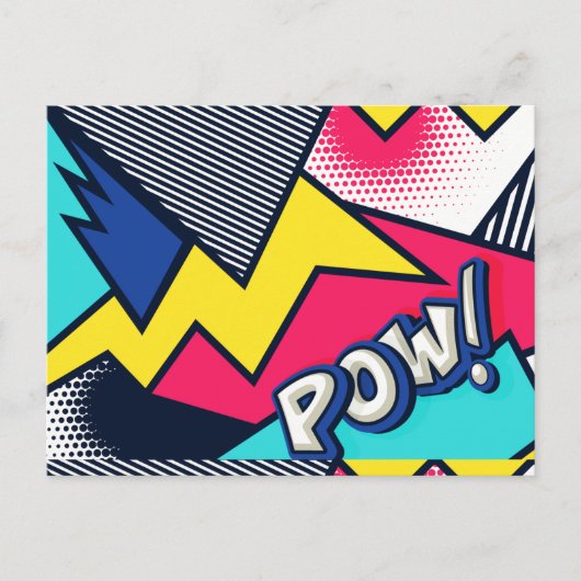 Pop Art Pow! Patroon in magenta, blauw en zwart Briefkaart (Voorkant)