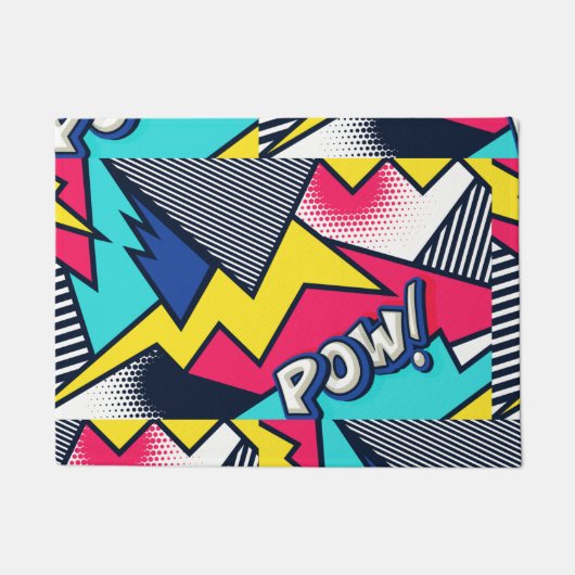 Pop Art Pow! Patroon in magenta, blauw en zwart Deurmat (Voorkant)