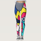 Pop Art Pow! Patroon in magenta, blauw en zwart Leggings (Voorkant)