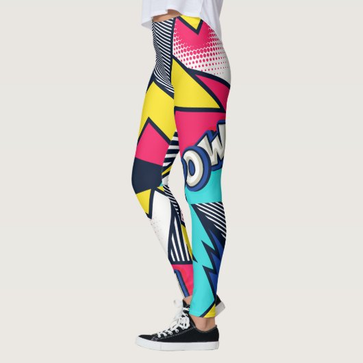 Pop Art Pow! Patroon in magenta, blauw en zwart Leggings (Links)