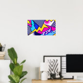 Pop Art Pow! Patroon in magenta, blauw en zwart Poster (Thuiskantoor)