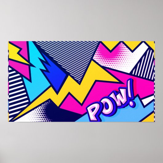 Pop Art Pow! Patroon in magenta, blauw en zwart Poster (Voorkant)