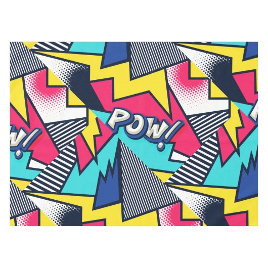 Pop Art Pow! Patroon in magenta, blauw en zwart Tafelkleed (Voorkant (Horizontaal))