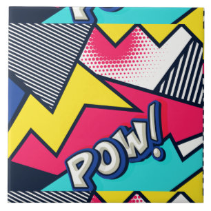 Pop Art Pow! Patroon in magenta, blauw en zwart Tegeltje
