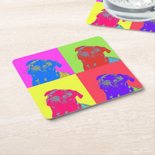 Pop Art Pug Portret Kartonnen Onderzetters (Schuin)