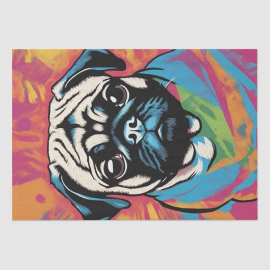 Pop Art Pug Portretten: Een Decoupage genot Tissuepapier (Voorkant)