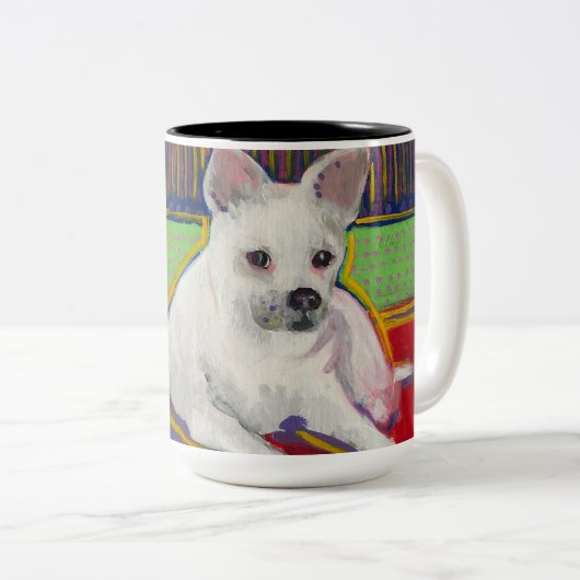 Pop Art Pup-mok Tweekleurige Koffiemok (Voorkant rechts)