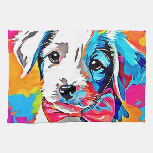 Pop Art Puppy Theedoek (Horizontaal)