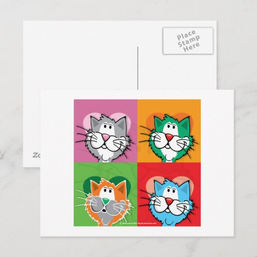 Pop Art Quilt Cat Briefkaart (Voorkant / Achterkant)
