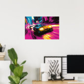 Pop Art Racende Auto Neon Stad Muurkunst Poster (Thuiskantoor)