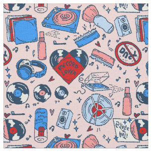 pop art record muziekliefhebber vintage hart roze stof