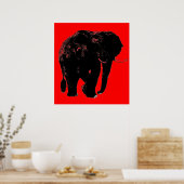 Pop Art Red Black Elephant Silhouette Poster (Keuken)