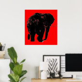 Pop Art Red Black Elephant Silhouette Poster (Thuiskantoor)