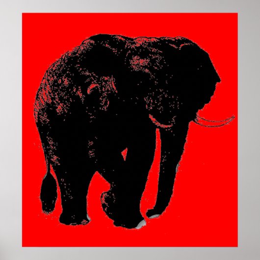 Pop Art Red Black Elephant Silhouette Poster (Voorkant)