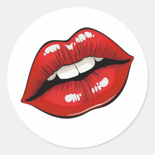 Pop Art Red Lips Ronde Sticker (Voorkant)
