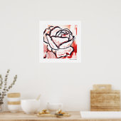 Pop Art Red Rose Decorative Lineart Poster Afdrukk (Keuken)