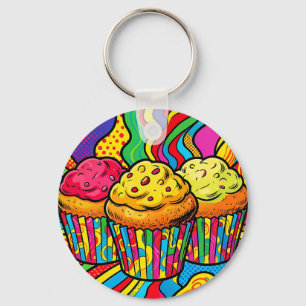 Pop Art Regenboog Cupcakes Explosie Sleutelhanger