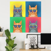 Pop Art Retro Cats Poster (Thuiskantoor)