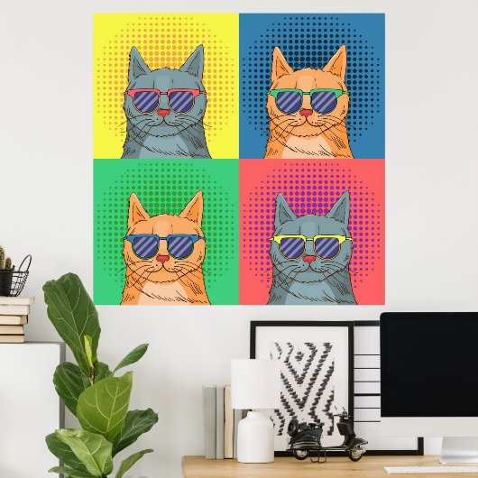 Pop Art Retro Cats Poster (Thuiskantoor)