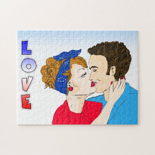 Pop Art Retro Couple die Romantisch nostalgisch zo Legpuzzel (Horizontaal)