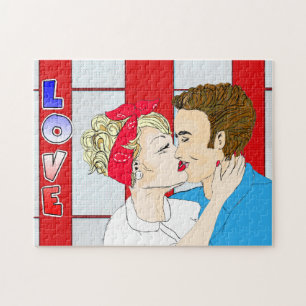 Pop Art Retro Couple die Romantisch nostalgisch zo Legpuzzel