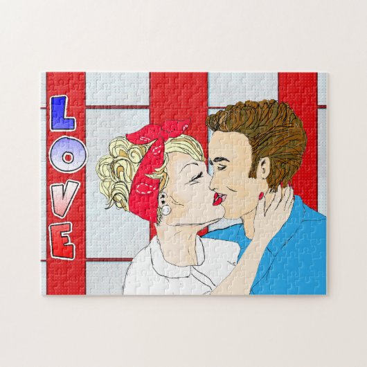 Pop Art Retro Couple die Romantisch nostalgisch zo Legpuzzel (Horizontaal)