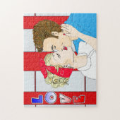 Pop Art Retro Couple die Romantisch nostalgisch zo Legpuzzel (Verticaal)