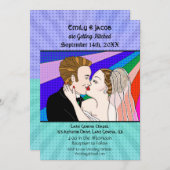 Pop Art Retro Couple Wedding Invite Kaart (Voorkant / Achterkant)
