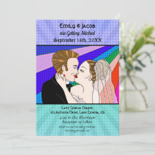 Pop Art Retro Couple Wedding Invite Kaart
