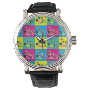 Pop Art Retro Kleurrijke Drum Muziek Horloge